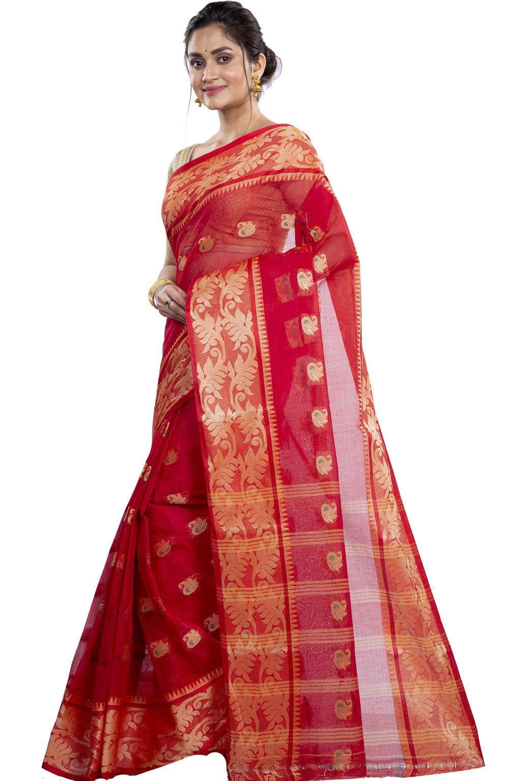 Red Pure Cotton HasFul Tant Saree (788)